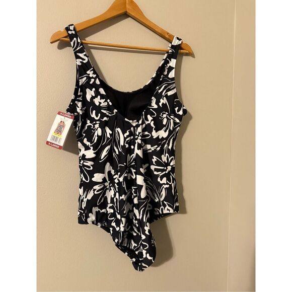 Hurley Women's XL One Piece Swimsuit Black White Floral UPF 50+ Sun Protection - Picture 11 of 14